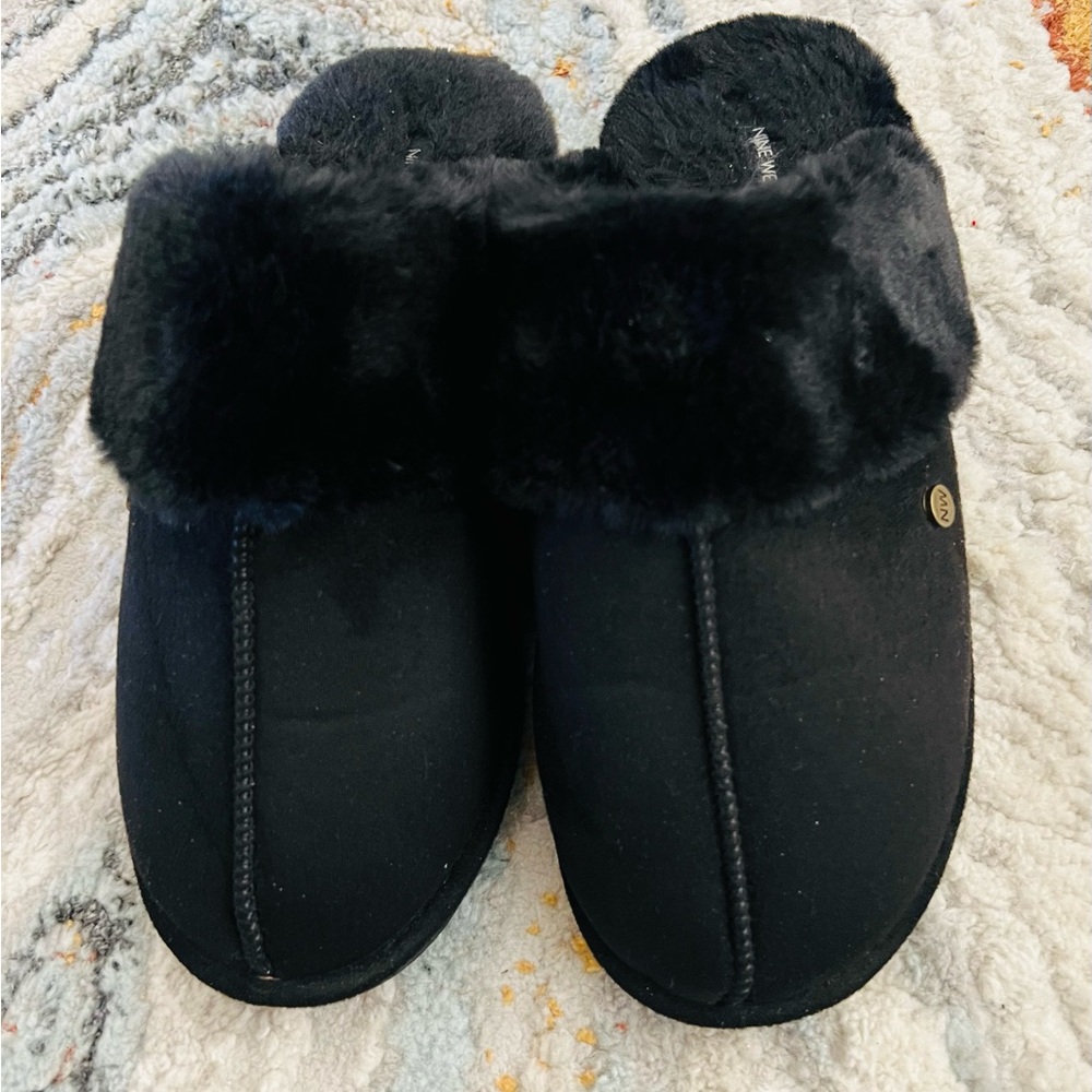 Nine West Black Fur Women's Slip on Shoes 7/8